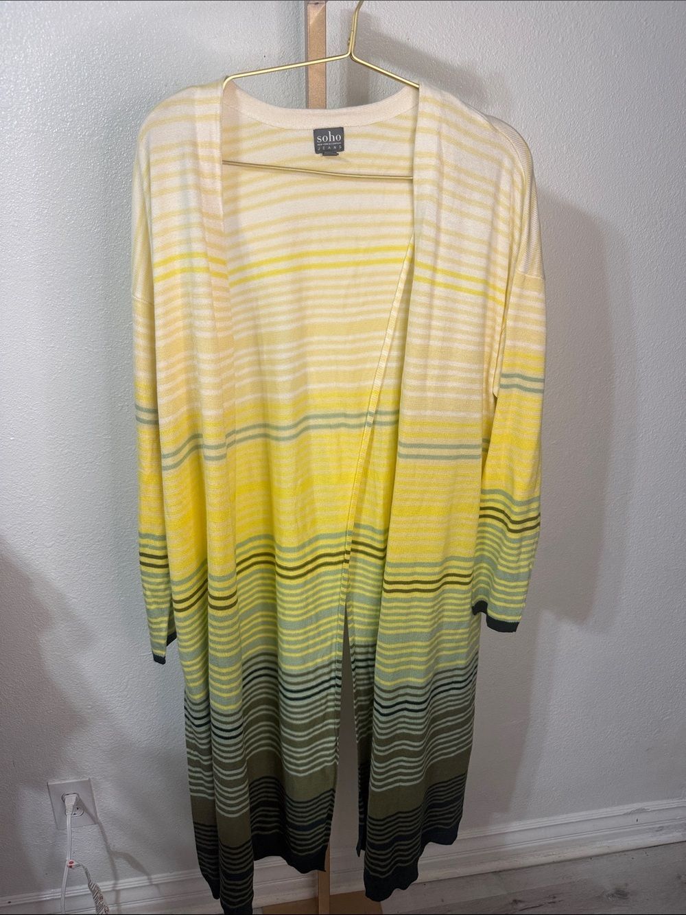 Soho Yellow Ombre Stripe Open-Front, split back Long Cardigan- Size XL